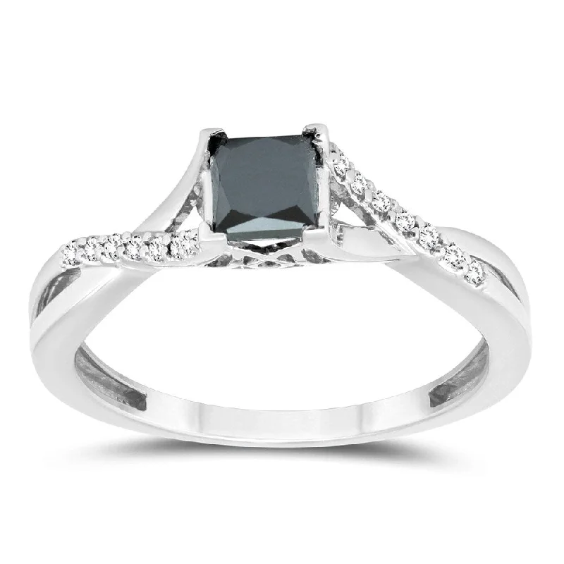 Women’s engagement rings-Marquee 3/4 Carat TW Princess Black and White Diamond Ring in 10K White Gold