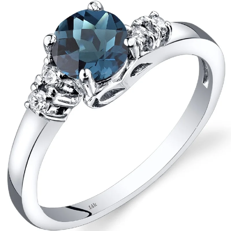 Women’s luxury rings-14k White Gold 1ct London Blue Topaz and Diamond Ring