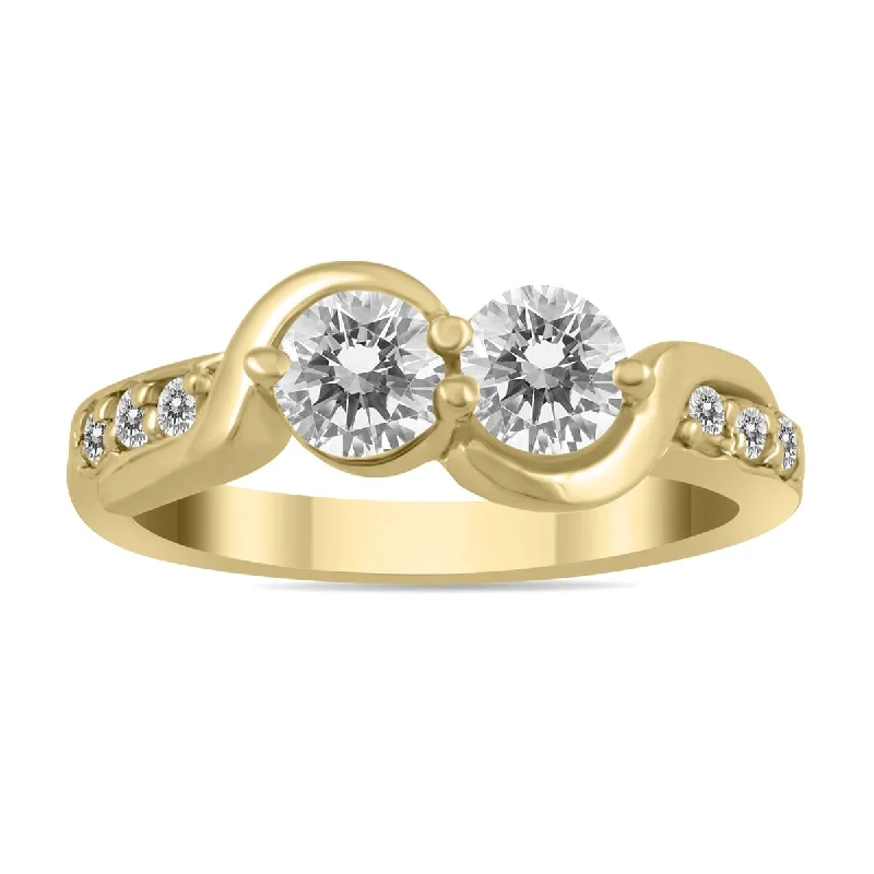 Women’s halo rings-Marquee 7/8 Carat TW Two Stone Diamond Ring in 14K Yellow Gold