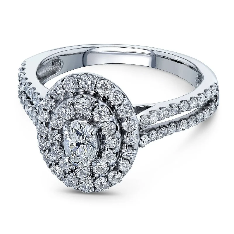 Women’s platinum rings-Annello by Kobelli 10k White Gold 1 Carat Oval Cluster Split Shank Diamond Ring