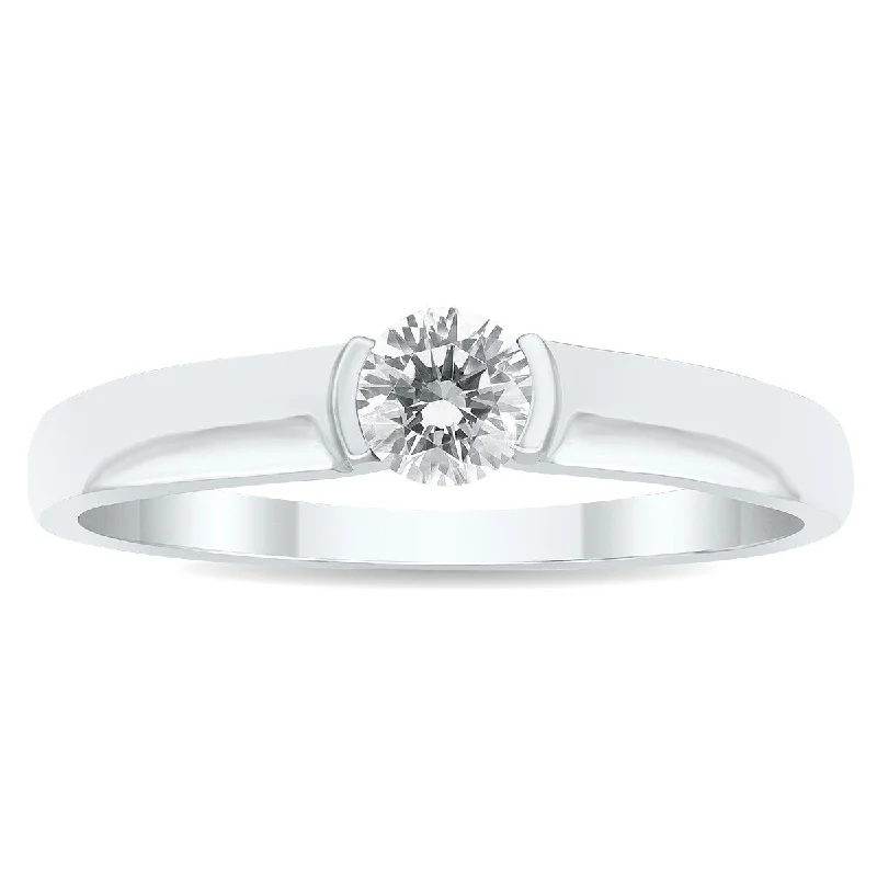 Women’s art deco rings-1/3 Carat Half Bezel Diamond Solitaire Ring in 10K White Gold