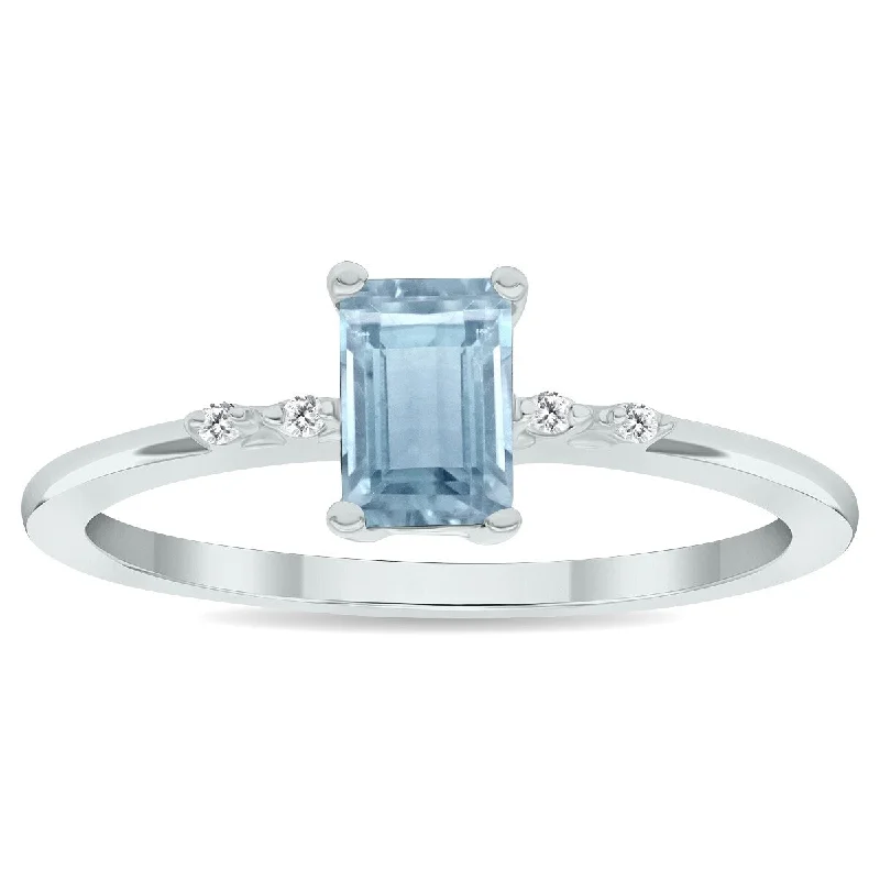 Women’s opal engagement rings-Women's Aquamarine and Diamond Sparkle Ring in 10K White Gold