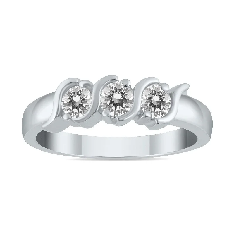 Women’s gold plated rings-Marquee 10k White Gold 1/2ct TDW Three-stone Diamond Ring