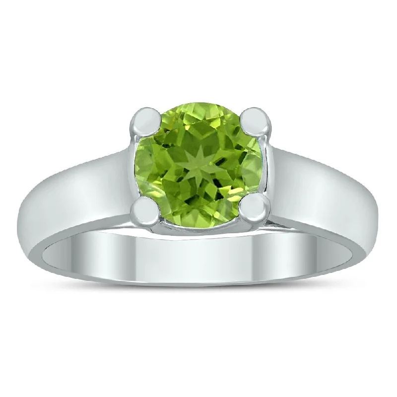 Women’s sapphire engagement rings-Round 7MM Peridot Cathedral Solitaire Ring in 10K White Gold