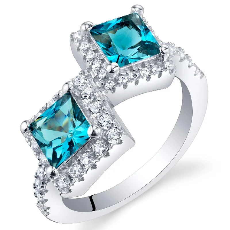 Women’s cubic zirconia engagement rings-Sterling Silver 1.5 ct London Blue Topaz Birthstone Ring