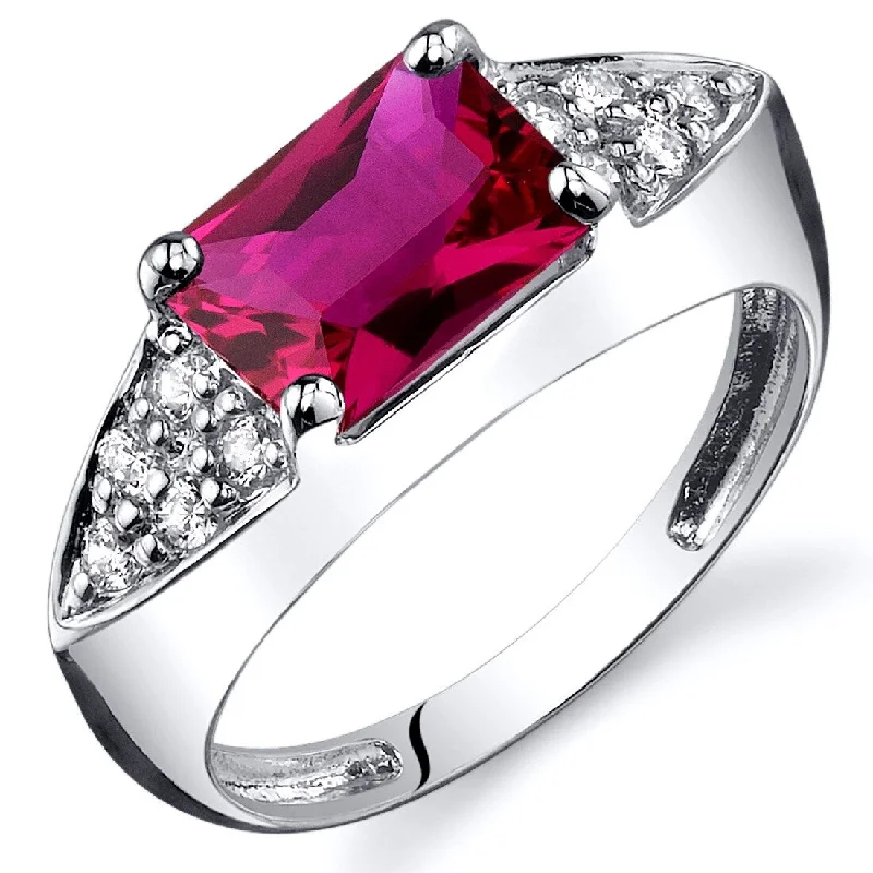 Women’s geometric rings-Sterling Silver 2 ct Created Ruby Birthstone Ring