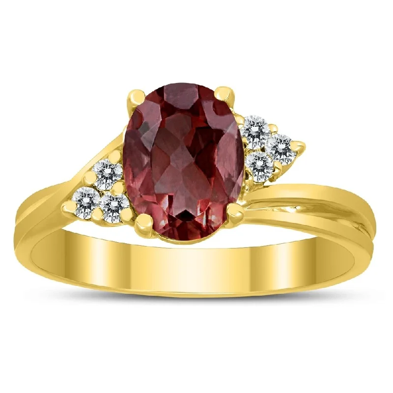 Women’s wedding bands-8X6MM Garnet and Diamond Twist Ring in 10K Yellow Gold