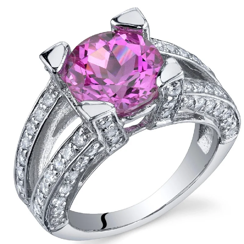 Women’s antique rings-Sterling Silver 3.75 ct Created Pink Sapphire Birthstone Ring