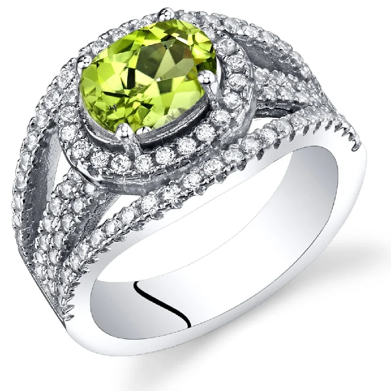 Women’s luxury rings-Sterling Silver 1.25 ct Peridot Halo Ring