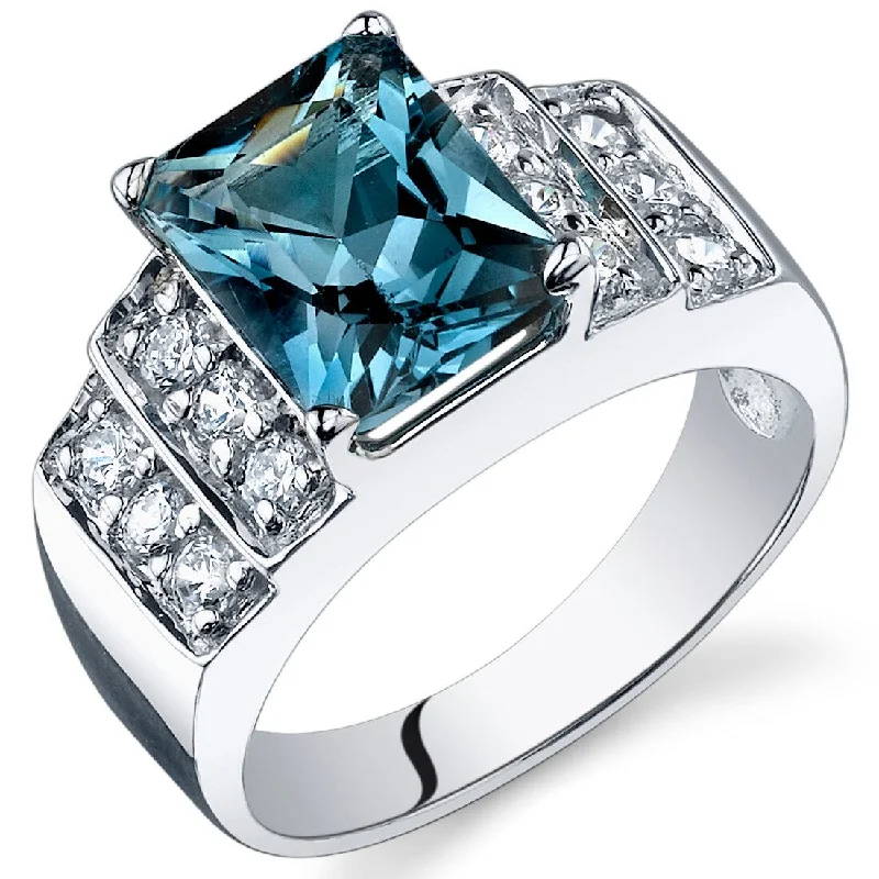 Women’s sapphire engagement rings-Sterling Silver 2.5 ct London Blue Topaz Birthstone Ring