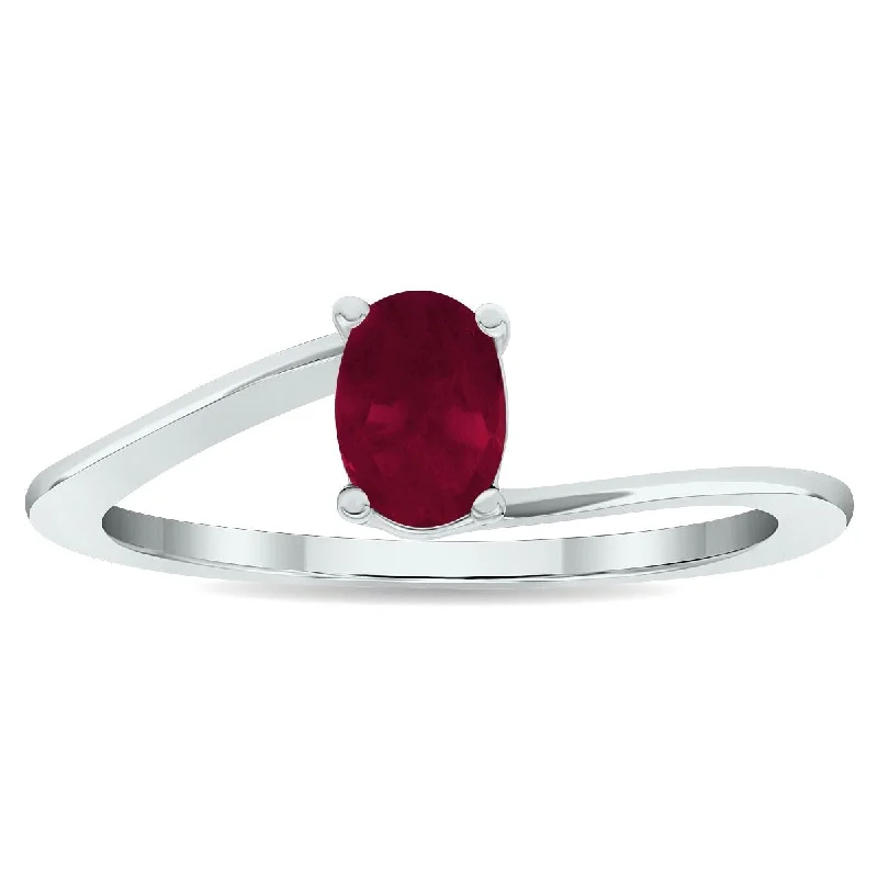 Women’s luxury rings-Women's Solitaire Ruby Wave Ring in 10K White Gold