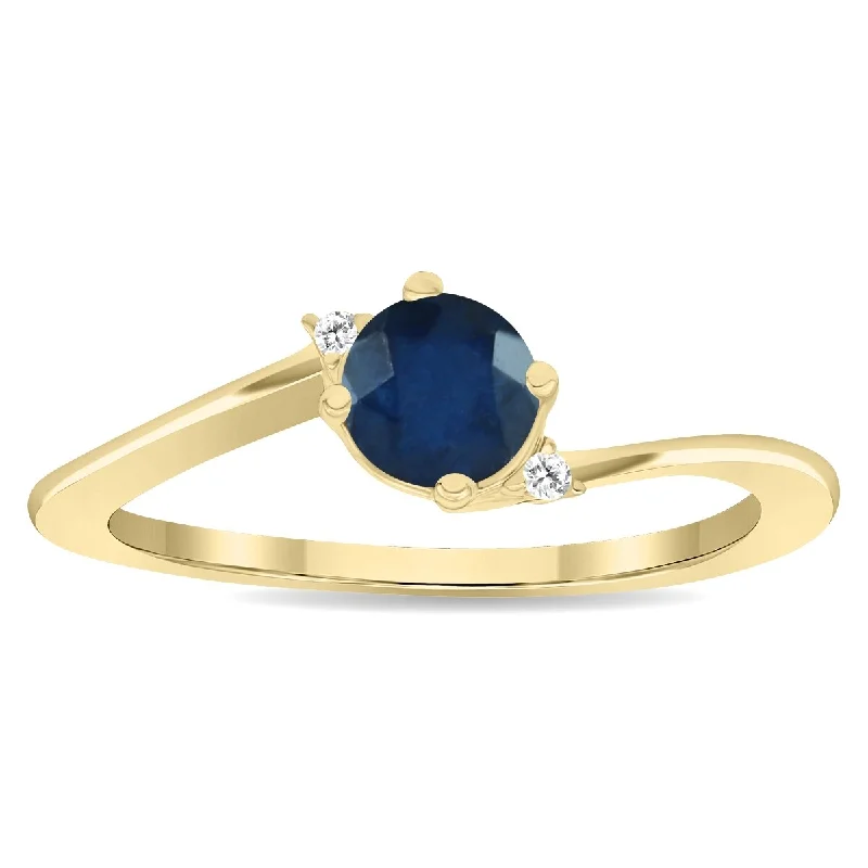 Women’s antique rings-Women's Round Shaped Sapphire and Diamond Wave Ring in 10K Yellow Gold