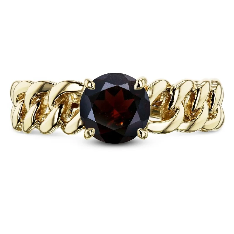 Women’s wedding ring sets-Annello by Kobelli 14k Yellow Gold Round Red Garnet Solitaire Chain Link Ring