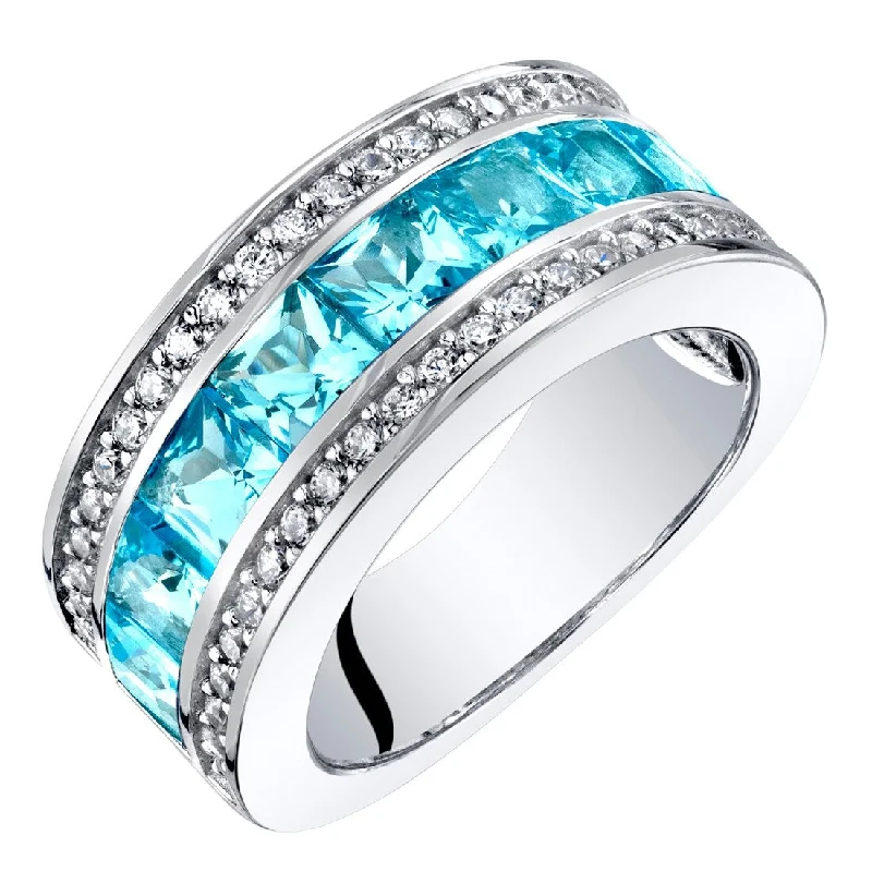 Women’s sapphire rings-Sterling Silver 2.25 ct Swiss Blue Topaz Birthstone Ring