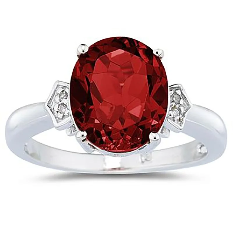 Women’s custom-designed rings-Garnet & Diamond Ring in 10k White Gold