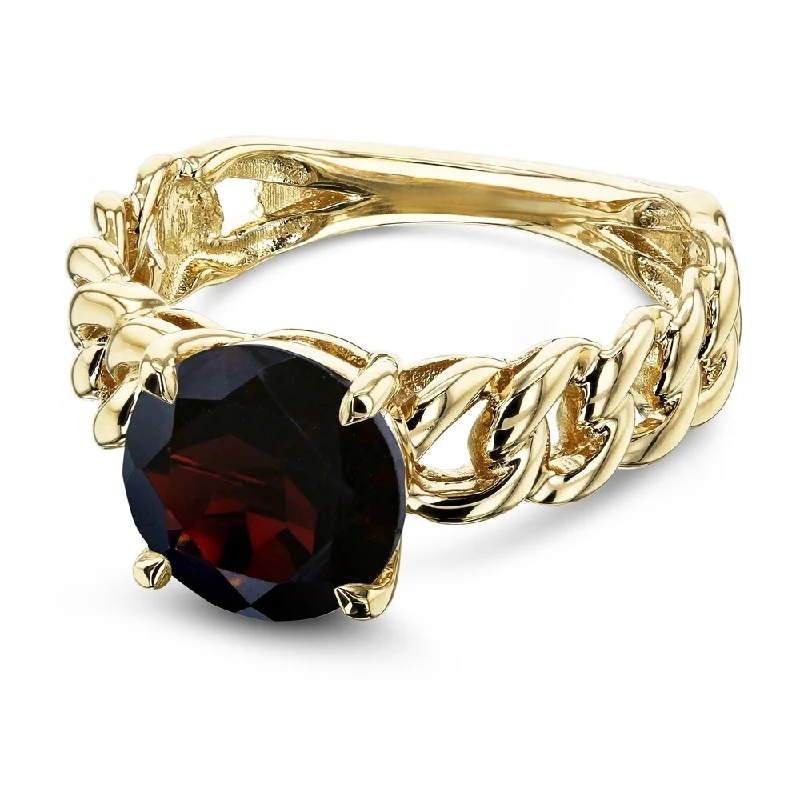 Women’s gemstone engagement rings-Annello by Kobelli 14k Yellow Gold Round Garnet Solitaire Chain Link Ring