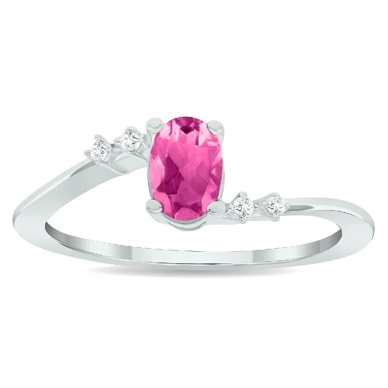 Women’s two-tone rings-Women's Pink Topaz and Diamond Tierra Ring in 10K White Gold