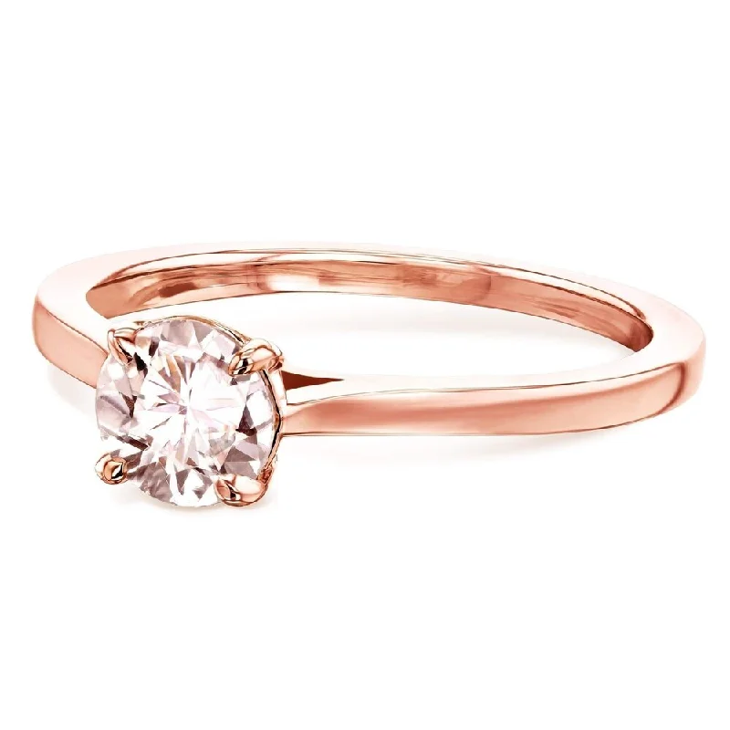 Women’s sapphire engagement rings-Annello by Kobelli 14k Gold 5mm Round Pink Morganite Taper Shank Cathedral Solitaire Ring