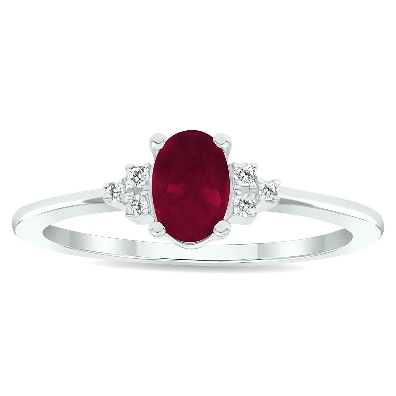 Women’s stackable rings-Women's Ruby and Diamond Half Moon Ring in 10K White Gold