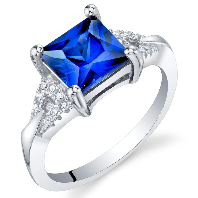 Women’s vintage engagement rings-Sterling Silver 2 ct Created Sapphire Birthstone Ring