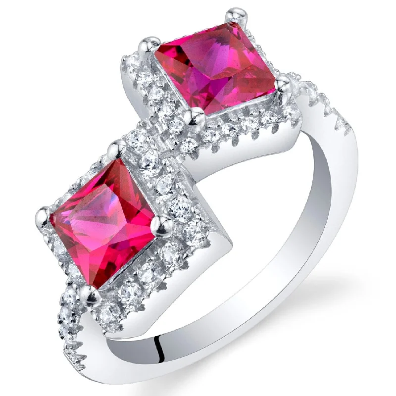 Women’s vintage engagement rings-Sterling Silver 1.5 ct Created Ruby Birthstone Ring