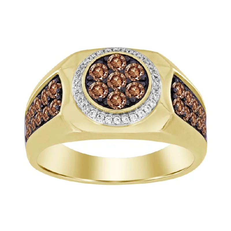 Women’s statement engagement rings-MEN'S RING 1.00CT ROUND DARK BROWN DIAMOND 10K YELLOW GOLD