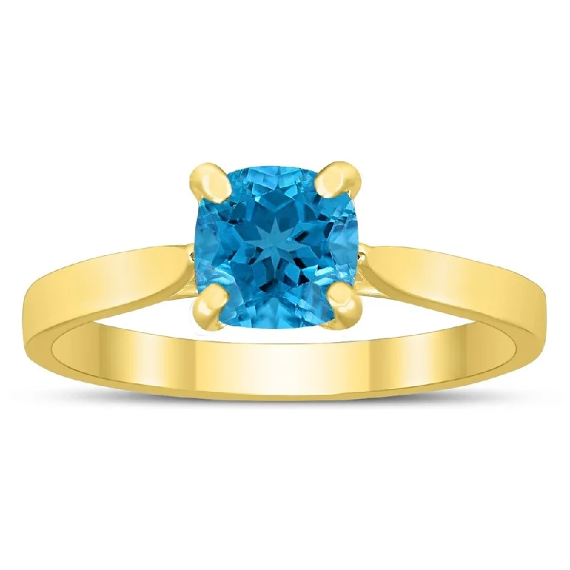 Women’s adjustable gemstone rings-Square Princess Cut 6MM Blue Topaz Solitaire Ring in 10K Yellow Gold