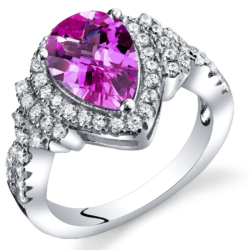 Women’s two-tone rings-Sterling Silver 2.5 ct Created Pink Sapphire Birthstone Ring