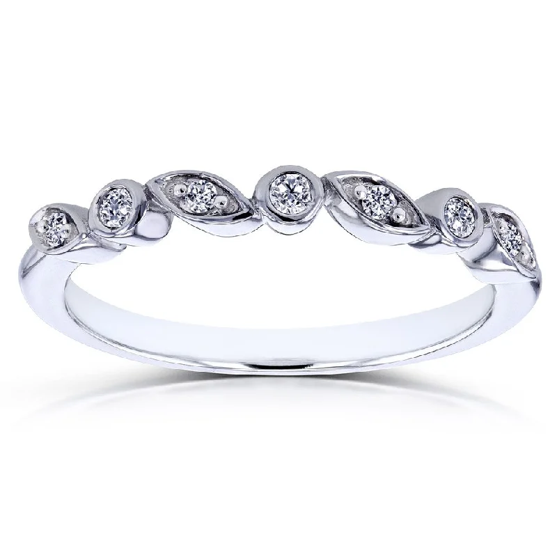 Women’s engraved wedding rings-Annello by Kobelli 10k White Gold Stackable Diamond Ring