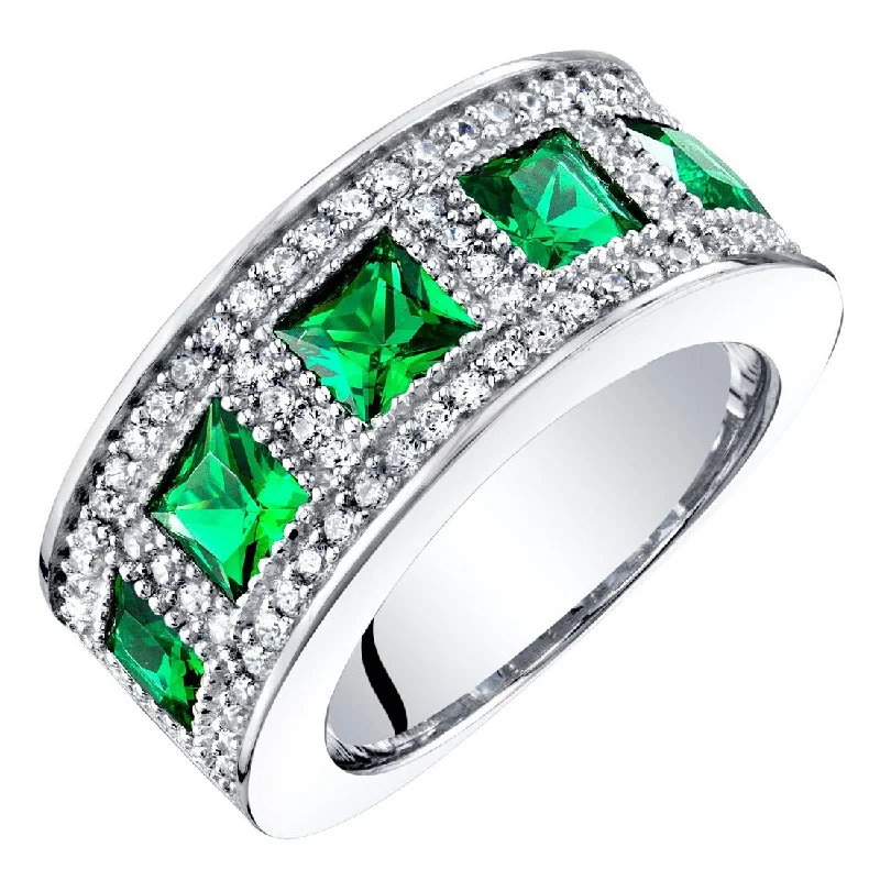 Women’s adjustable rings-Sterling Silver 2 ct Created Emerald Birthstone Ring