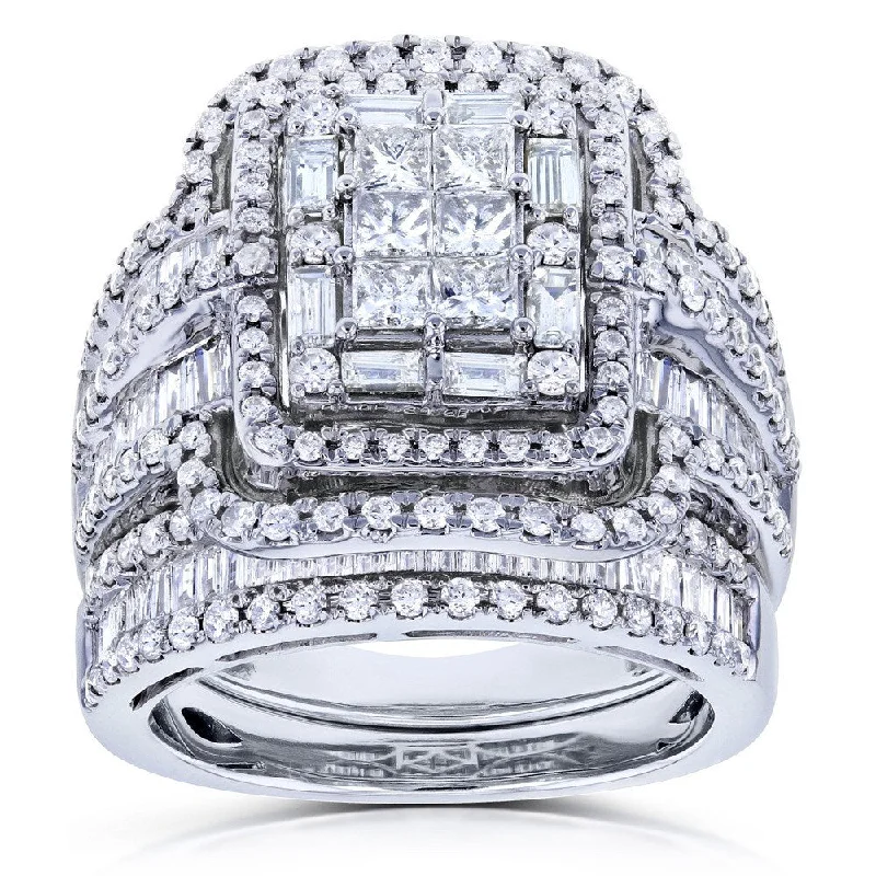 Women’s engagement rings-Annello by Kobelli 14k White Gold 2 1/2ct TDW Diamond Composite Rectangular Frame Bridal Rings Set