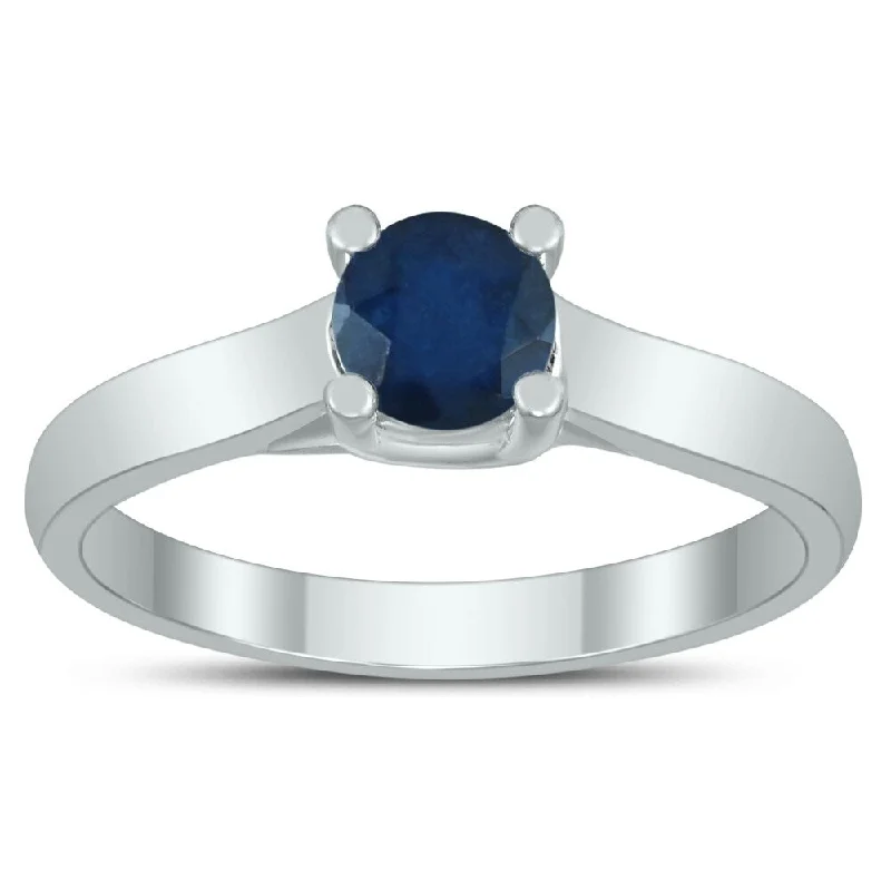 Women’s chunky rings-Round 5MM Sapphire Cathedral Solitaire Ring in 10K White Gold