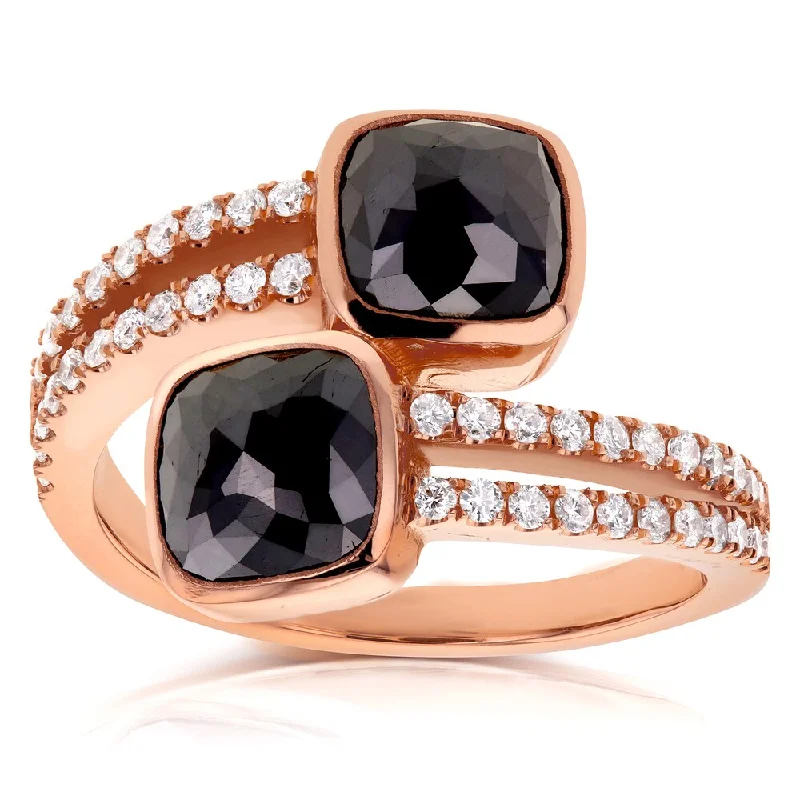 Women’s artistic rings-Annello by Kobelli Two Collection 18k Rose Gold 2 7/8ct TDW Black and White Diamond Wrap Over Ring