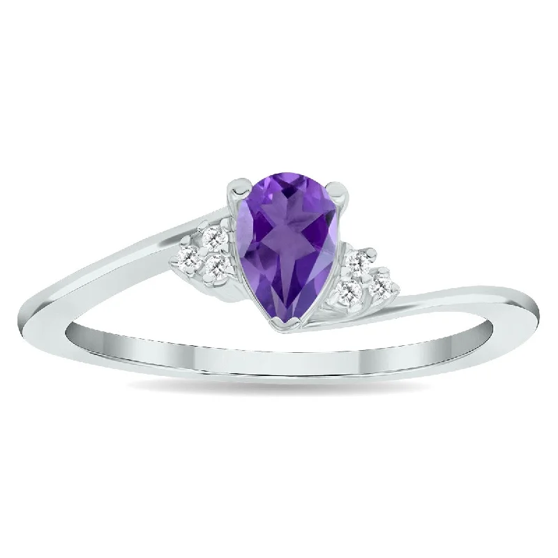 Women’s vintage engagement rings-Women's Amethyst and Diamond Tierra Ring in 10K White Gold