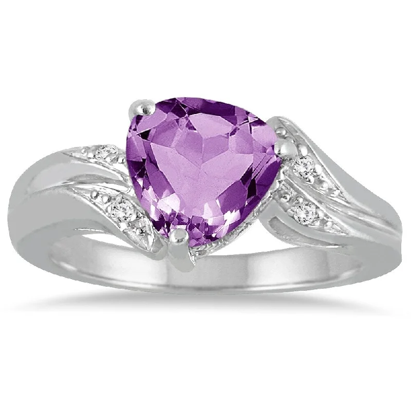 Women’s large rings-2 1/4 Carat Trillion Cut Amethyst and Diamond Ring in 10K White Gold