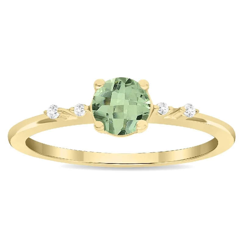 Women’s crystal rings-Women's Round Shaped Green Amethyst and Diamond Sparkle Ring in 10K Yellow Gold