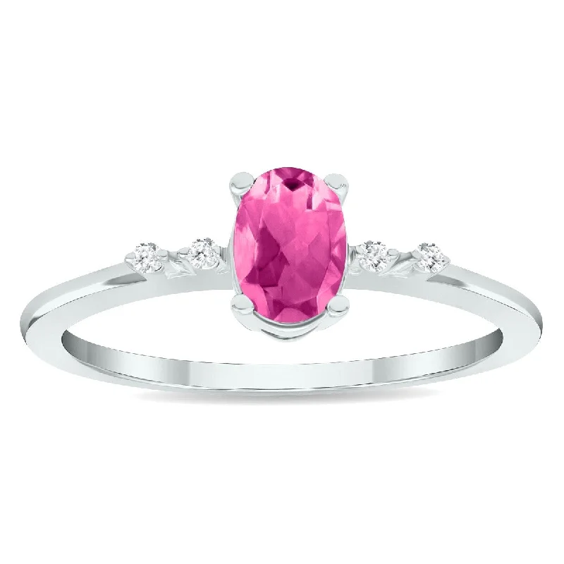 Women’s artistic rings-Women's Pink Topaz and Diamond Sparkle Ring in 10K White Gold