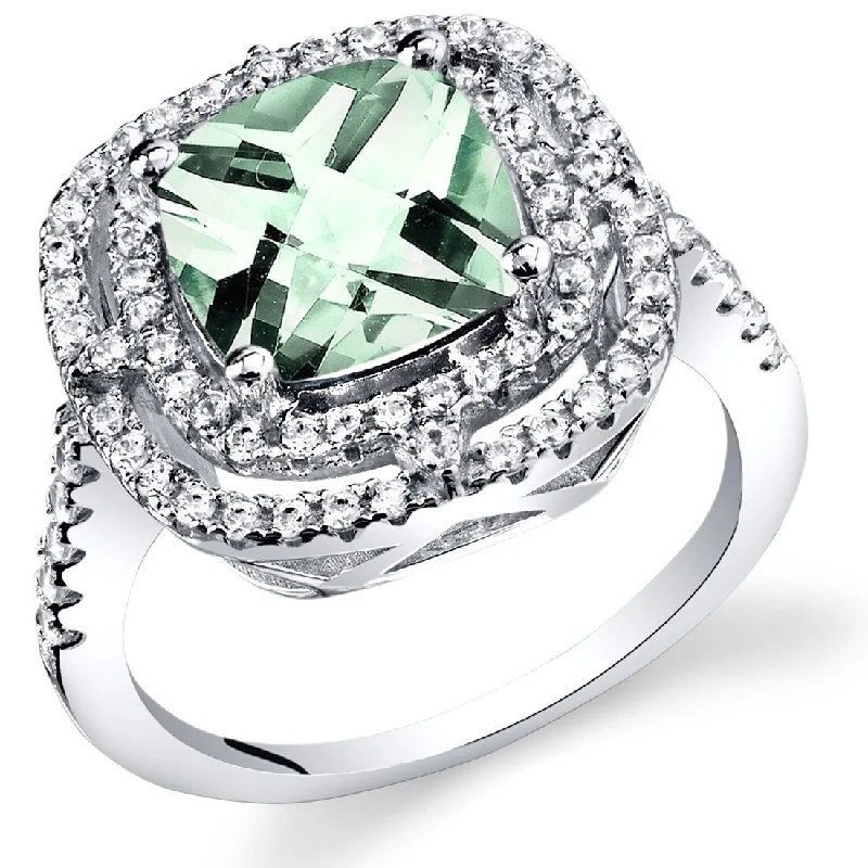 Women’s gold rings-Sterling Silver 2 ct Green Amethyst Cocktail Ring