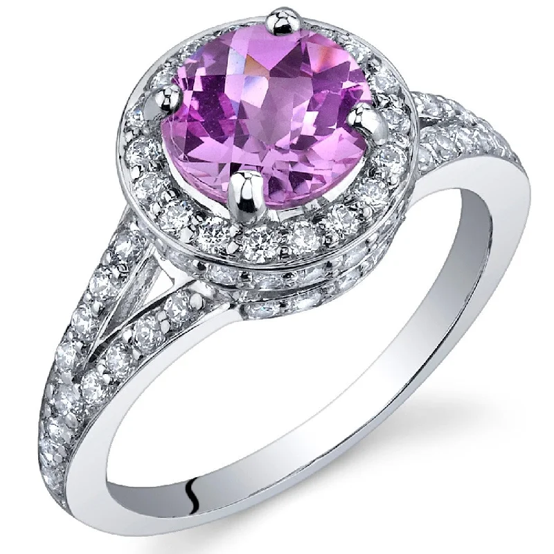 Women’s art nouveau rings-Sterling Silver 1.75 ct Created Pink Sapphire Halo Ring