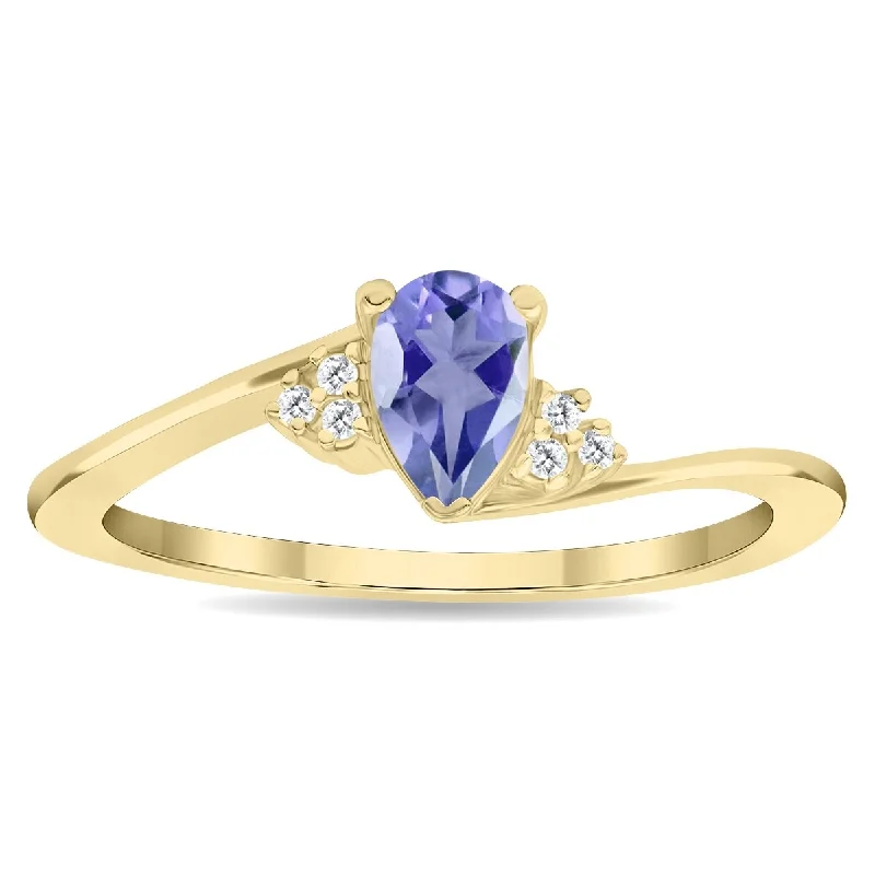 Women’s silver eternity rings-Women's Pear Shaped Tanzanite and Diamond Tierra Ring in 10K Yellow Gold