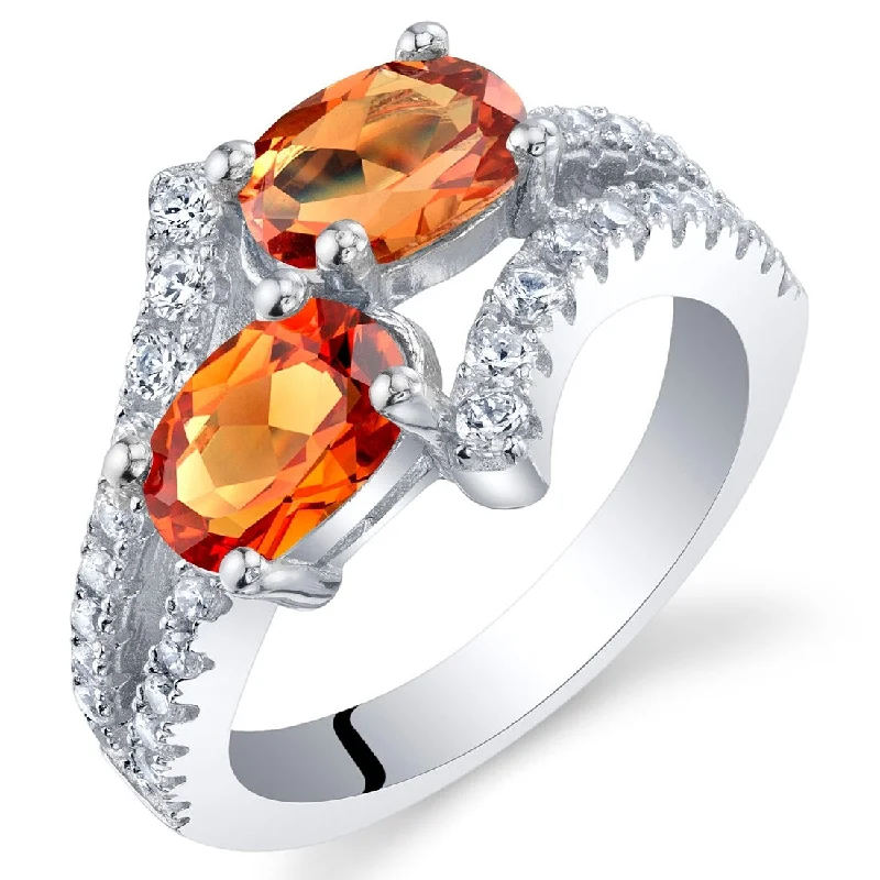 Women’s cubic zirconia rings-Sterling Silver 2 ct Created Padparadscha Sapphire Birthstone Ring