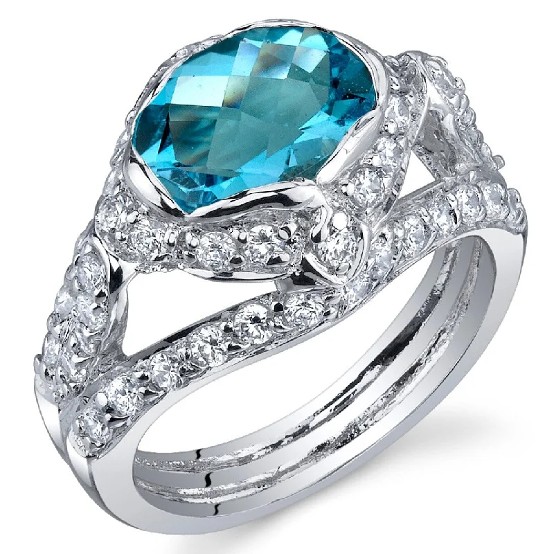 Women’s statement rings-Sterling Silver 2 ct Swiss Blue Topaz Birthstone Ring