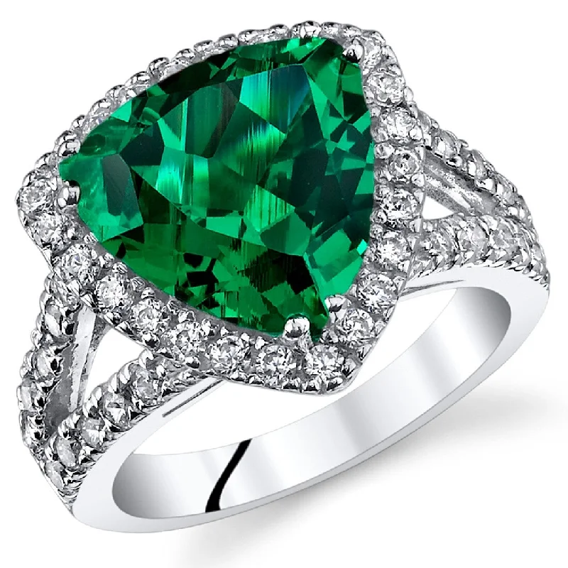 Women’s cocktail rings-Sterling Silver 5 ct Created Emerald Cocktail Ring