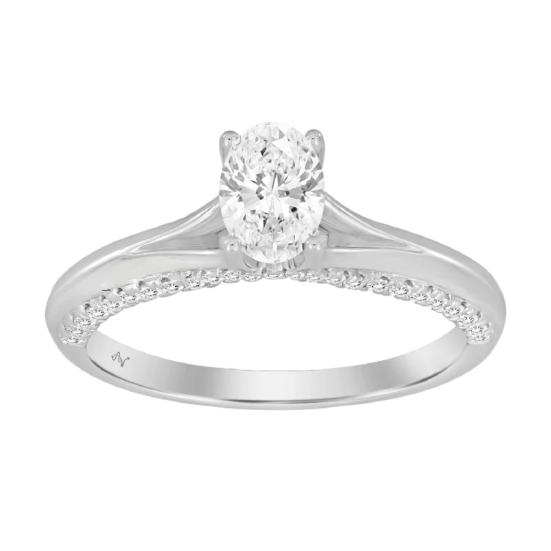 Women’s fine diamond rings-LADIES RING 0.75CT ROUND/OVAL DIAMOND 14K WHITE GOLD (CENTER STONE 0.50CT OVAL DIAMOND)