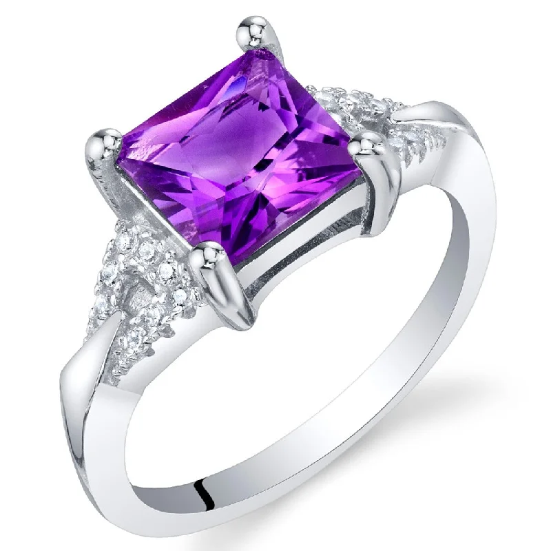 Women’s stylish rings-Sterling Silver 1.5 ct Amethyst Birthstone Ring