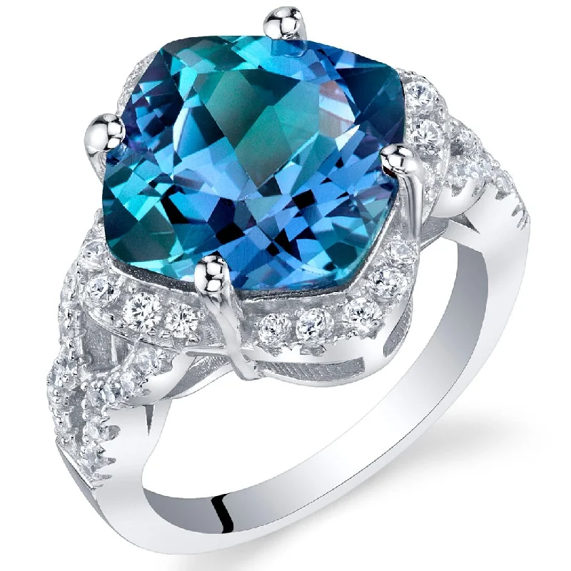 Women’s engagement rings-Sterling Silver 7.5 ct Color-changing Alexandrite Halo Ring