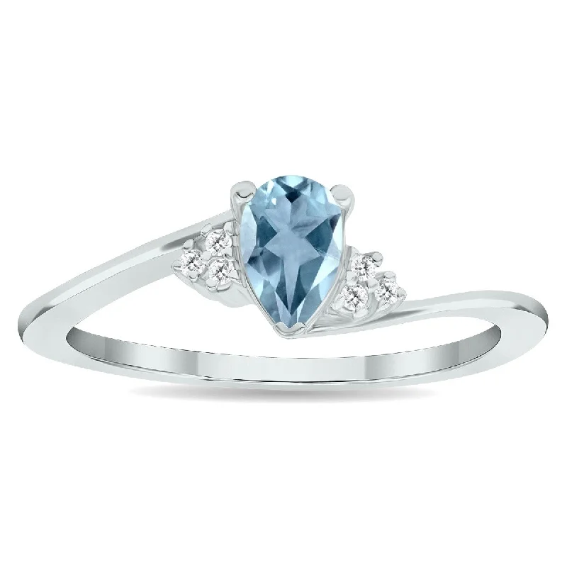 Women’s geometric rings-Women's Aquamarine and Diamond Tierra Ring in 10K White Gold