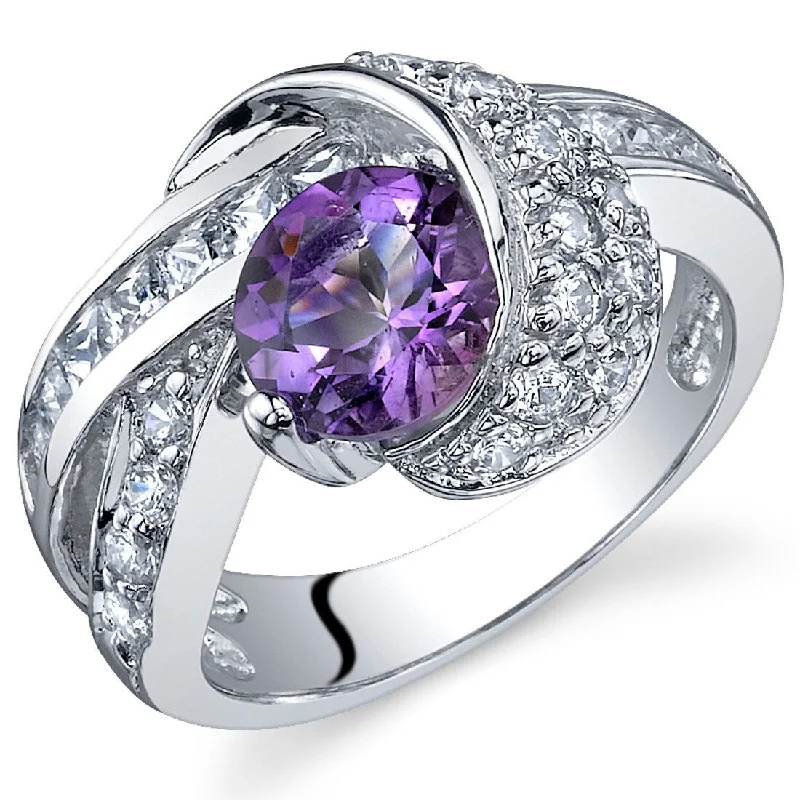 Women’s fine diamond rings-Sterling Silver 1.25 ct Amethyst Birthstone Ring