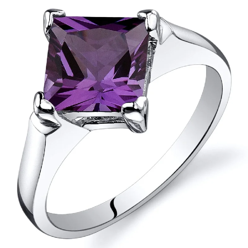 Women’s elegant rings-Sterling Silver 2.25 ct Color-changing Alexandrite Solitaire Ring