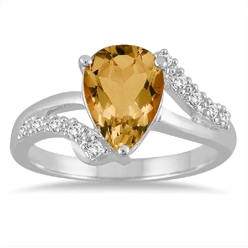 Women’s birthstone rings-2 Carat Pear Shape Citrine and Diamond Ring in 10K White Gold